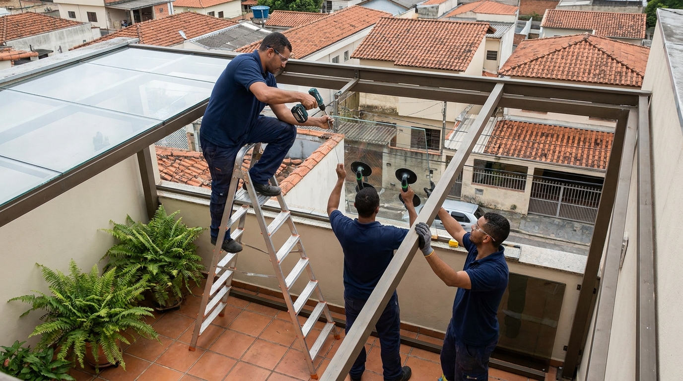 Cobertura de vidro em terraço com telhados em Vitória da Conquista-BA