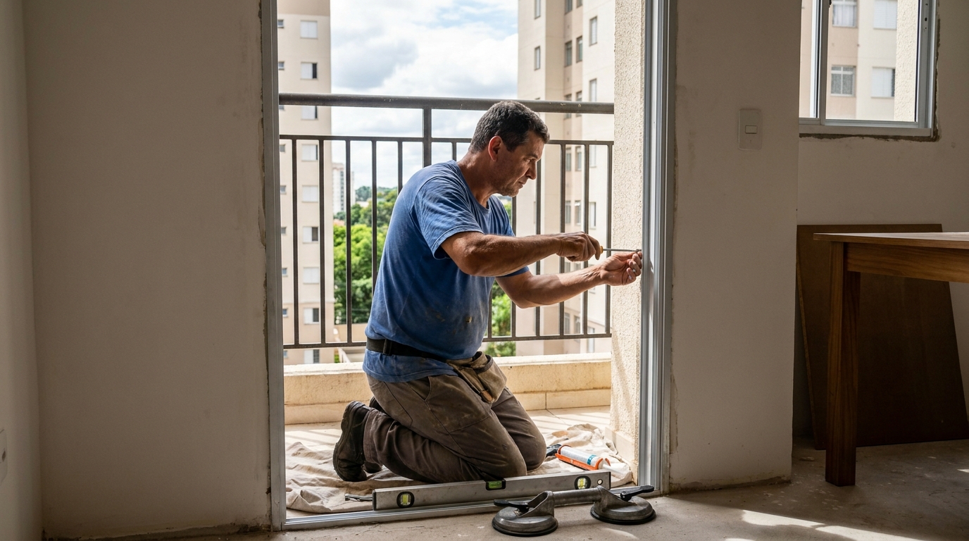 Janela de vidro em apartamento alto em Vitória da Conquista-BA