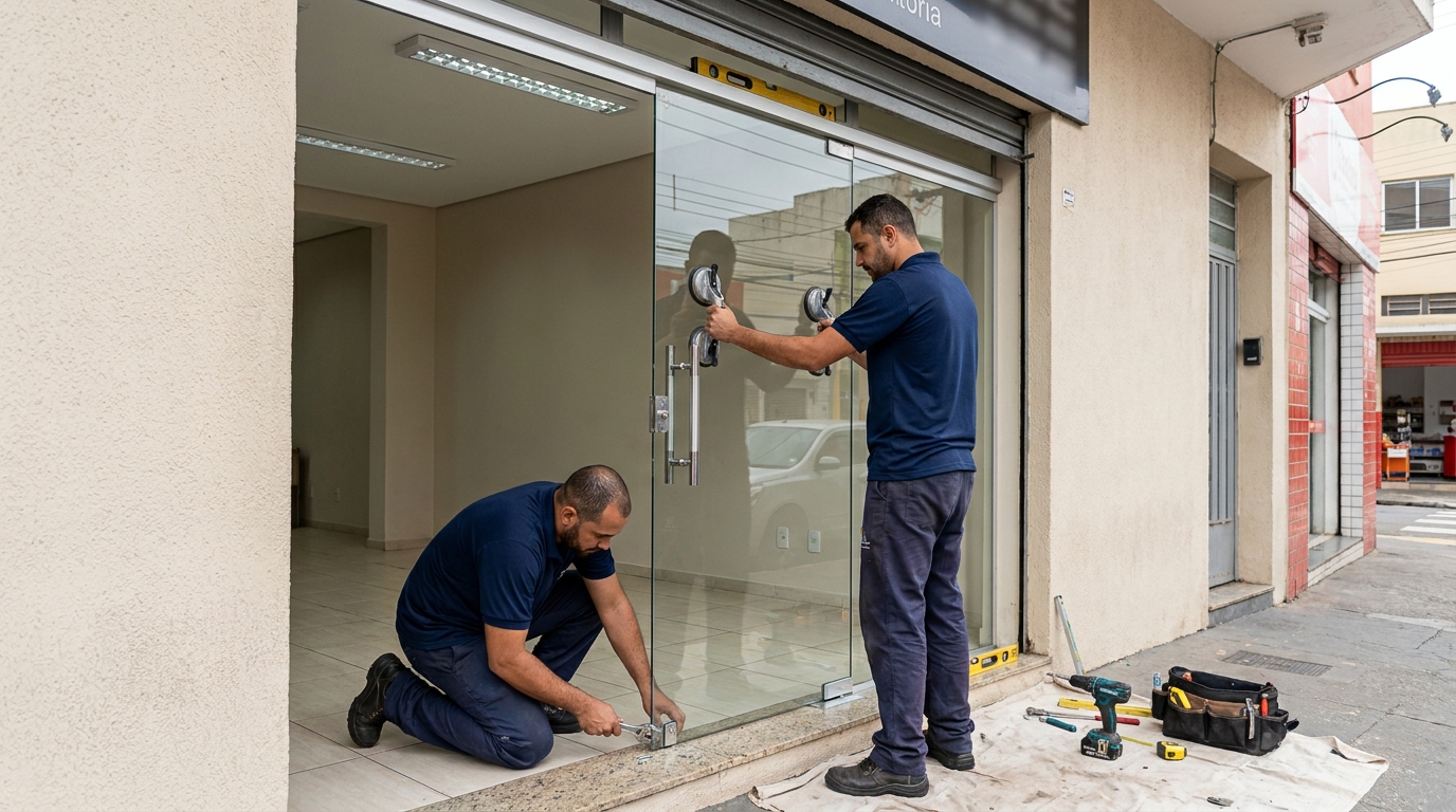 Porta de vidro com puxador inox em Vitória da Conquista-BA